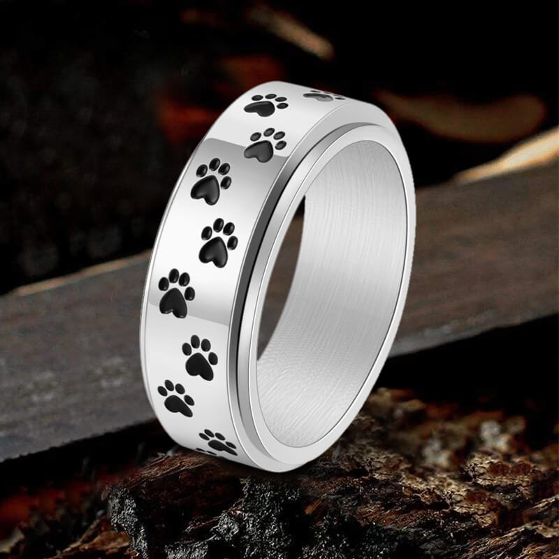 Dog Paw Print Stainless Steel Spinner Ring