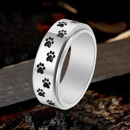 Dog Paw Print Stainless Steel Spinner Ring