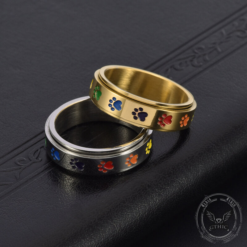 Dog Paw Print Stainless Steel Spinner Ring