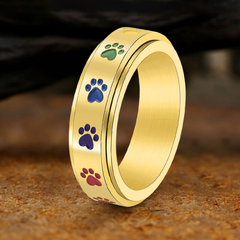 Dog Paw Print Stainless Steel Spinner Ring