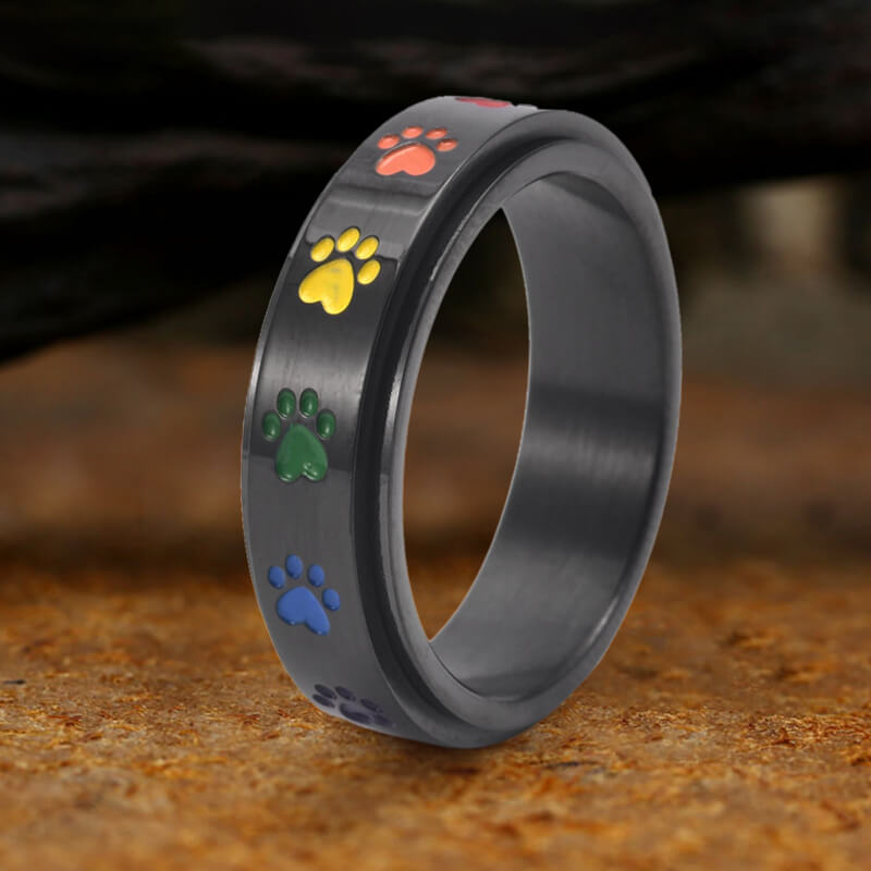 Dog Paw Print Stainless Steel Spinner Ring