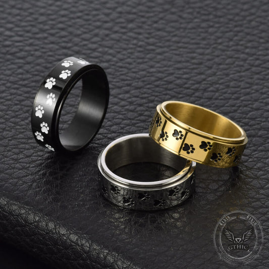 Dog Paw Print Stainless Steel Spinner Ring