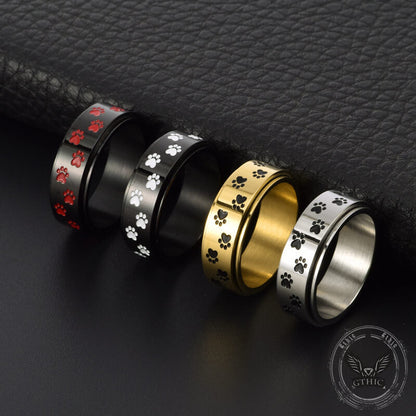 Dog Paw Print Stainless Steel Spinner Ring