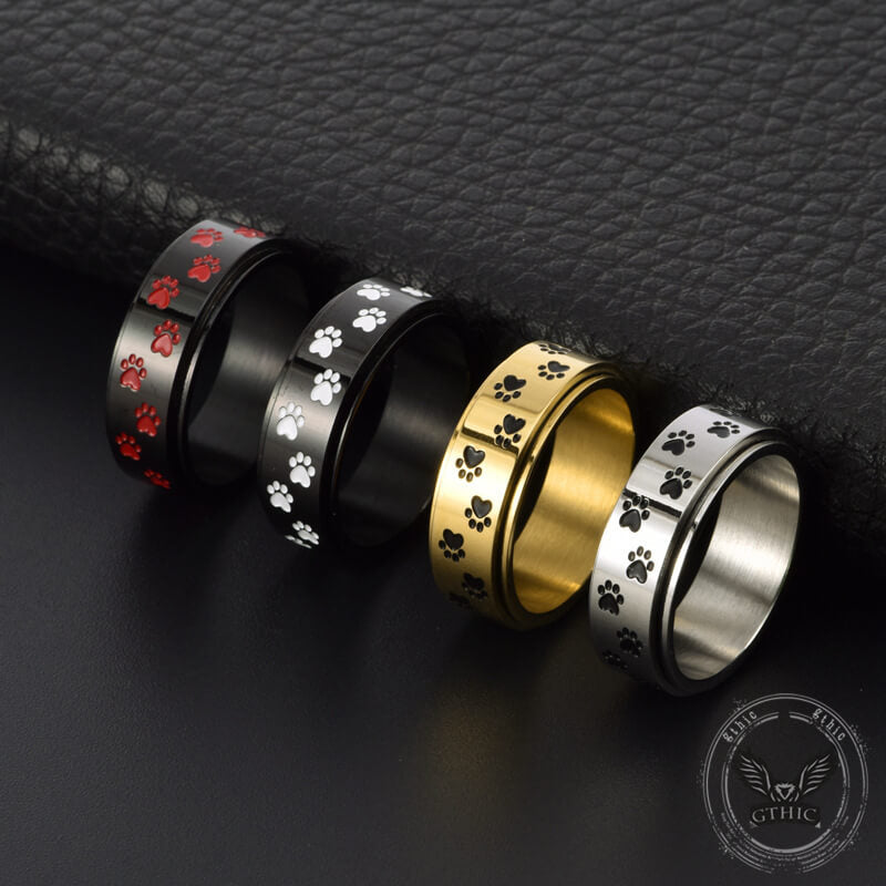 Dog Paw Print Stainless Steel Spinner Ring