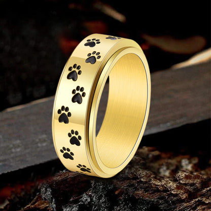 Dog Paw Print Stainless Steel Spinner Ring
