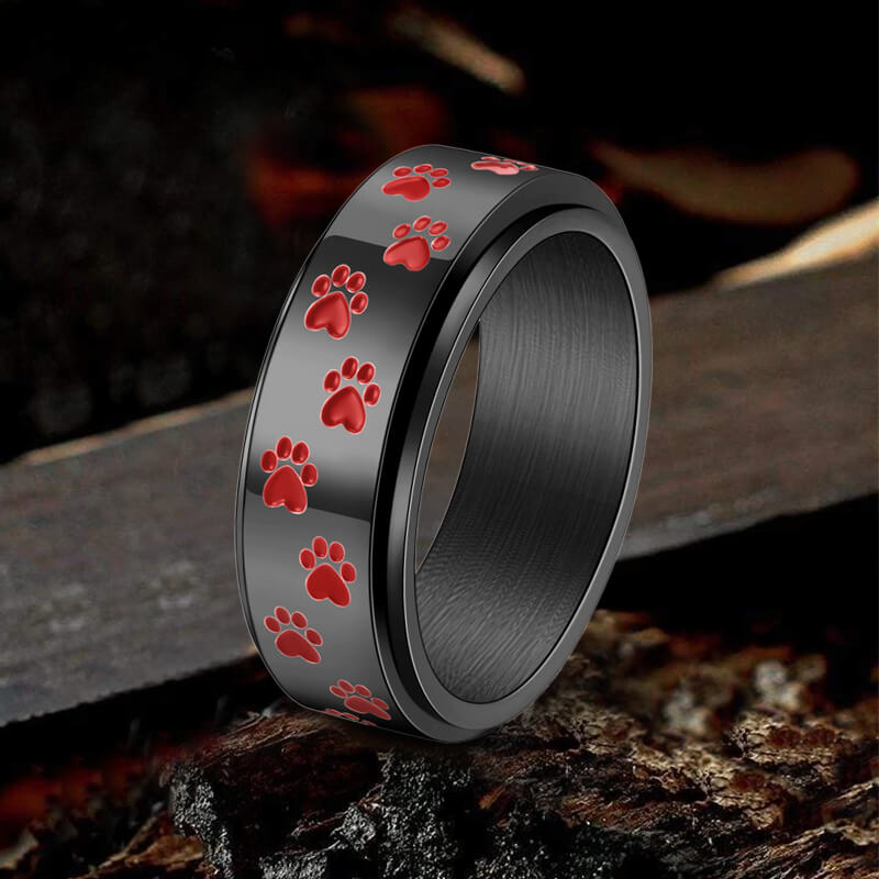 Dog Paw Print Stainless Steel Spinner Ring