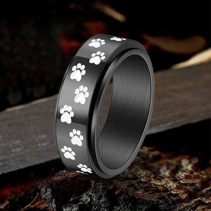 Dog Paw Print Stainless Steel Spinner Ring