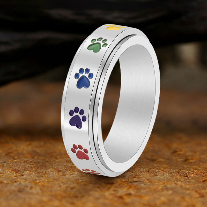 Dog Paw Print Stainless Steel Spinner Ring