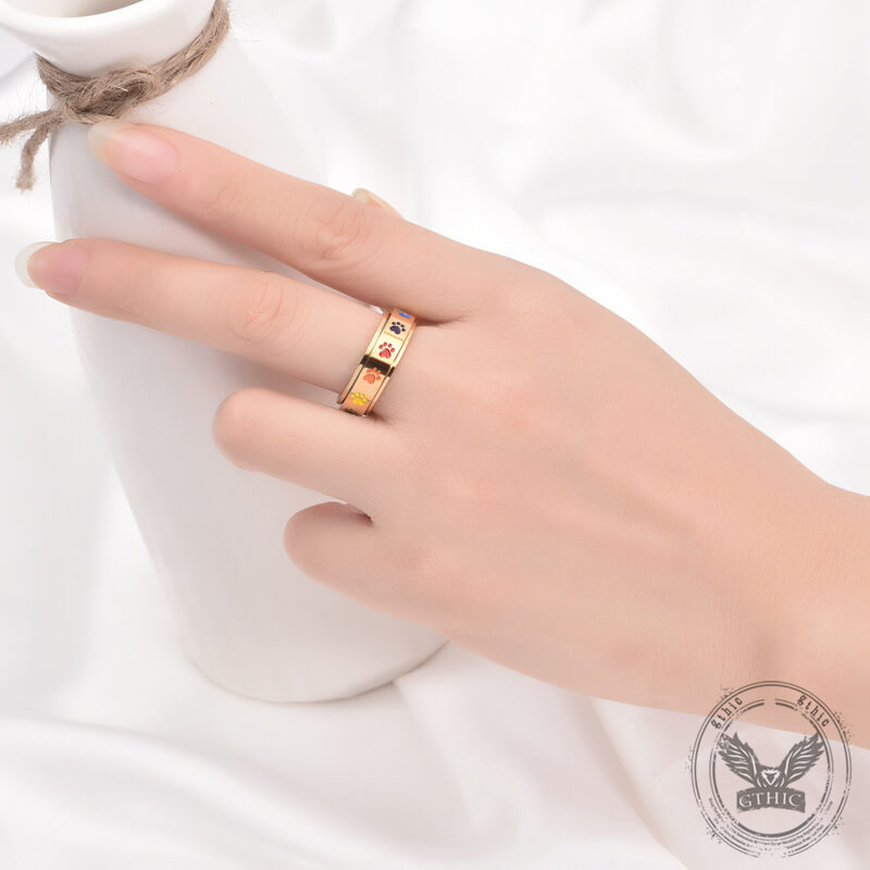 Dog Paw Print Stainless Steel Spinner Ring