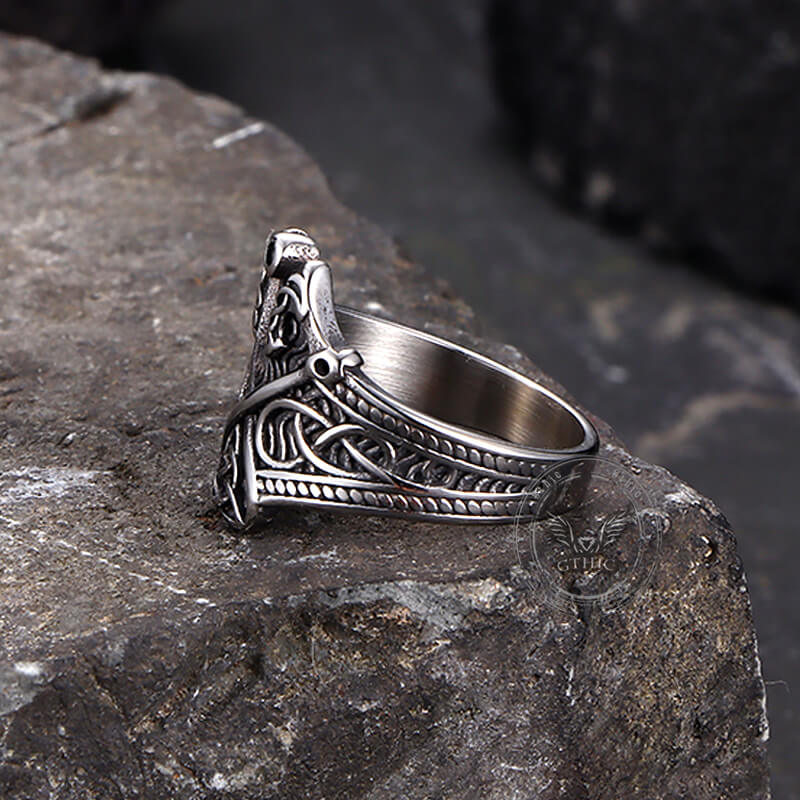 Double Axe Celtic Knot Stainless Steel Viking Ring