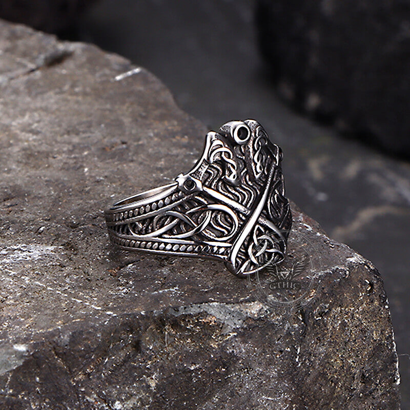 Double Axe Celtic Knot Stainless Steel Viking Ring