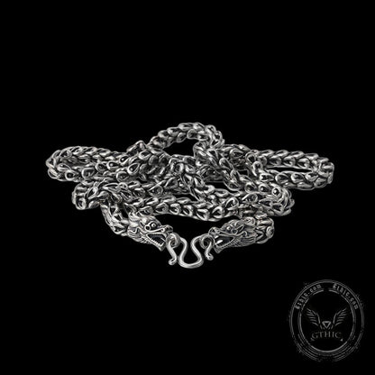 Double Dragon Head Keel Sterling Silver Necklace