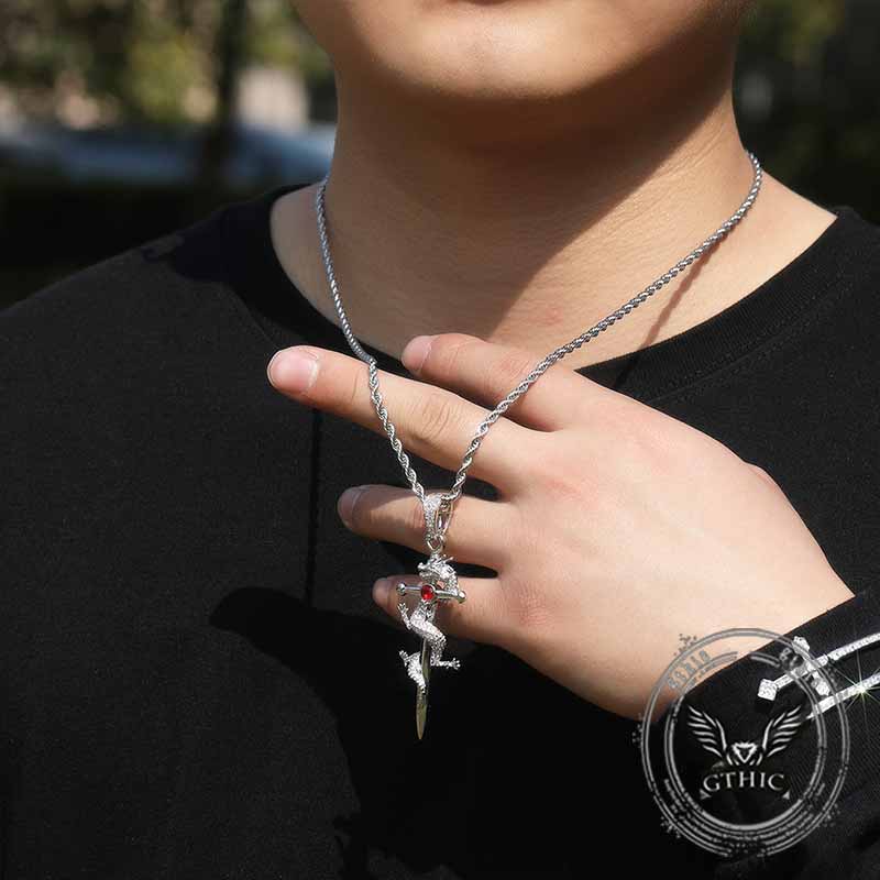 Dragon Entwined Cross Zircon Copper Pendant