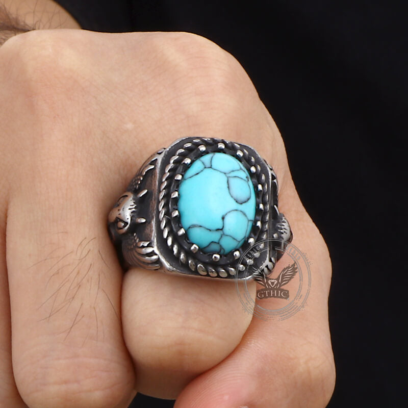 Eagle Turquoise Stainless Steel Animal Ring