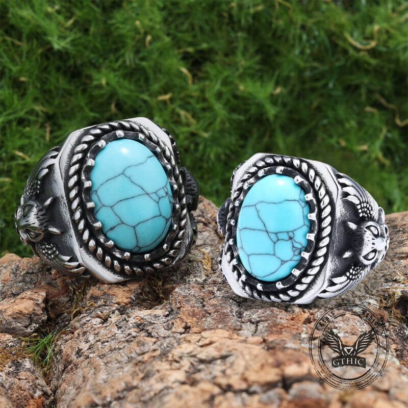 Eagle Turquoise Stainless Steel Animal Ring