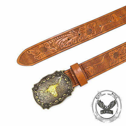 Embossed Bull Western Cowboy Pu Leather Belt