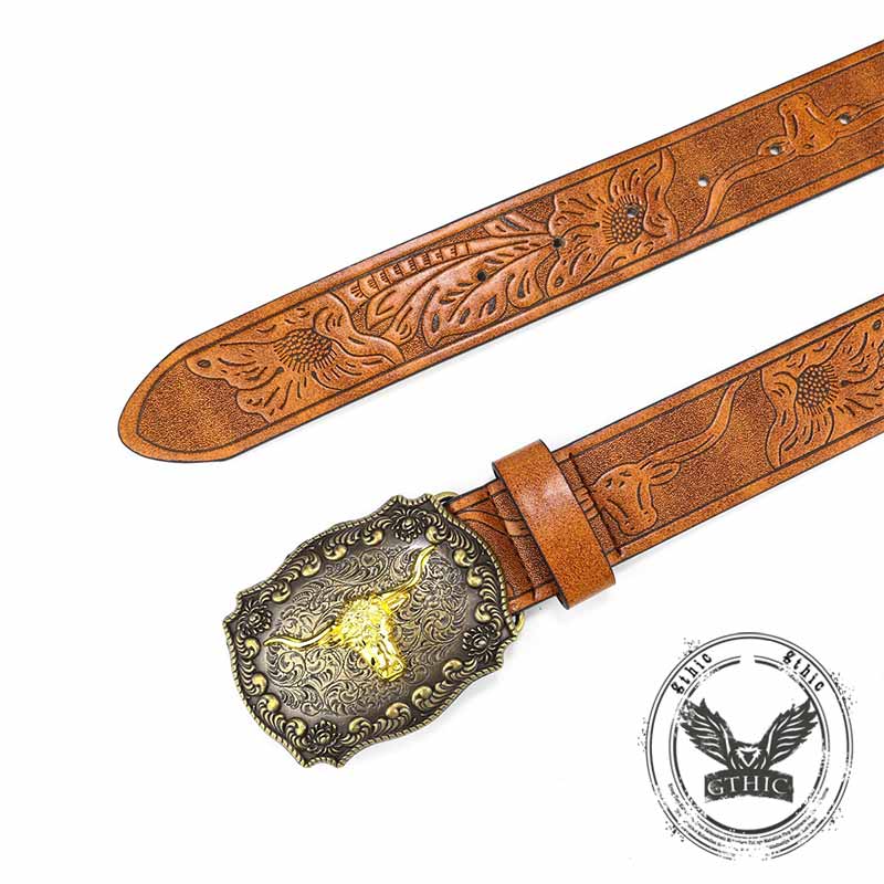 Embossed Bull Western Cowboy Pu Leather Belt