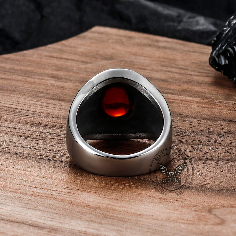 Engraved Flowers Ruby Stainless Steel Ring