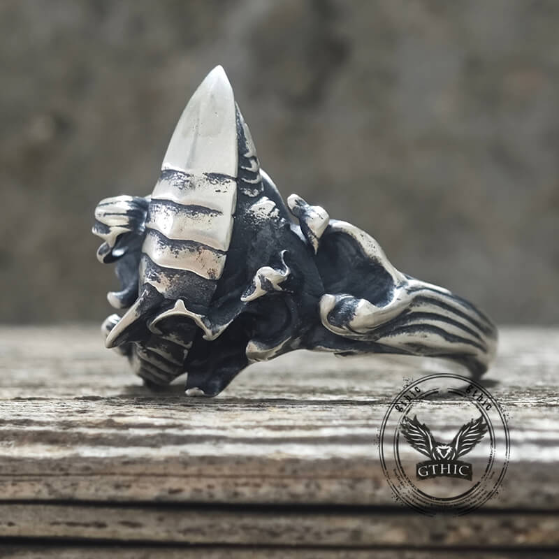 Fierce Shark Ocean Wave Sterling Silver Ring