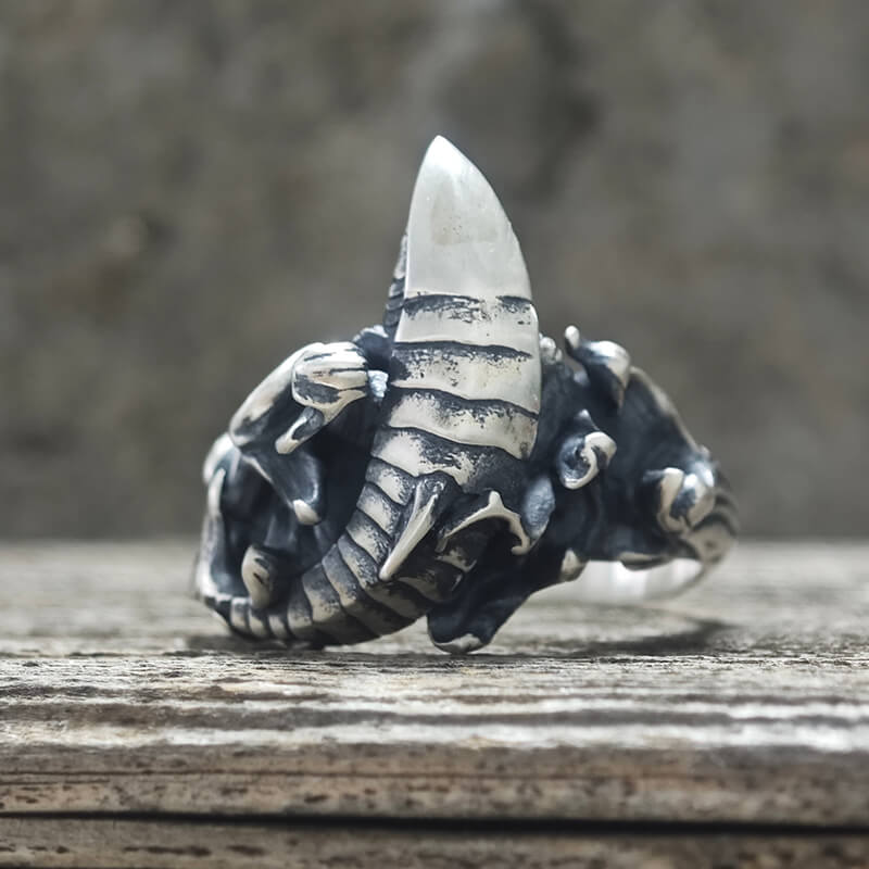 Fierce Shark Ocean Wave Sterling Silver Ring