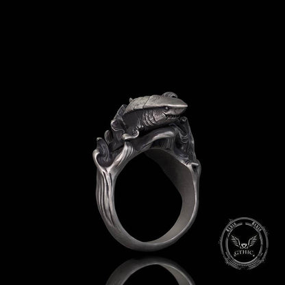 Fierce Shark Ocean Wave Sterling Silver Ring