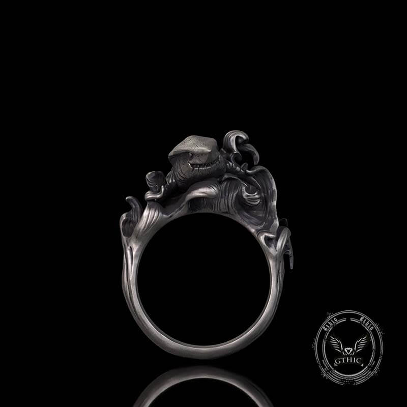 Fierce Shark Ocean Wave Sterling Silver Ring