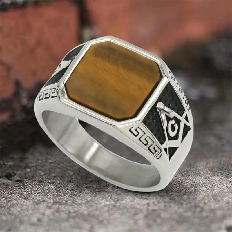 Frosted Lapis Lazuli Masonic Stainless Steel Ring