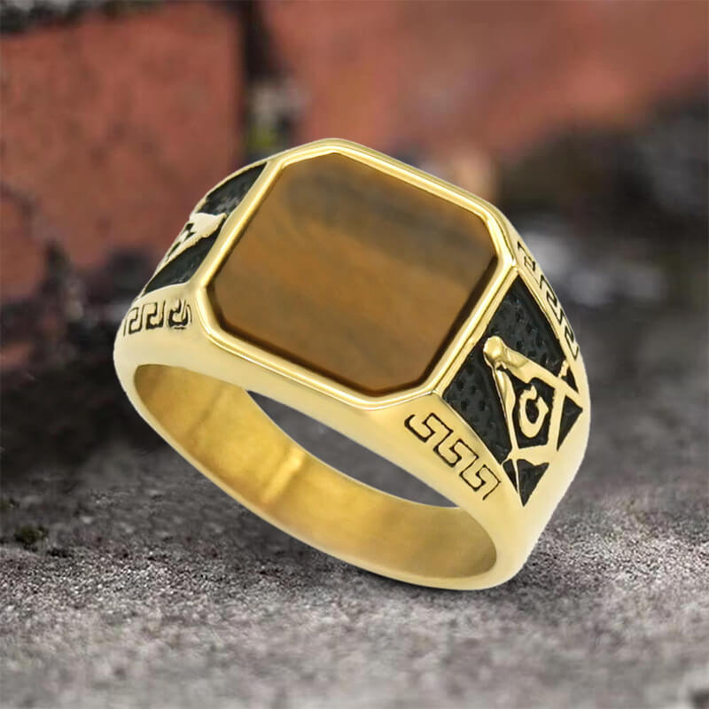 Frosted Lapis Lazuli Masonic Stainless Steel Ring