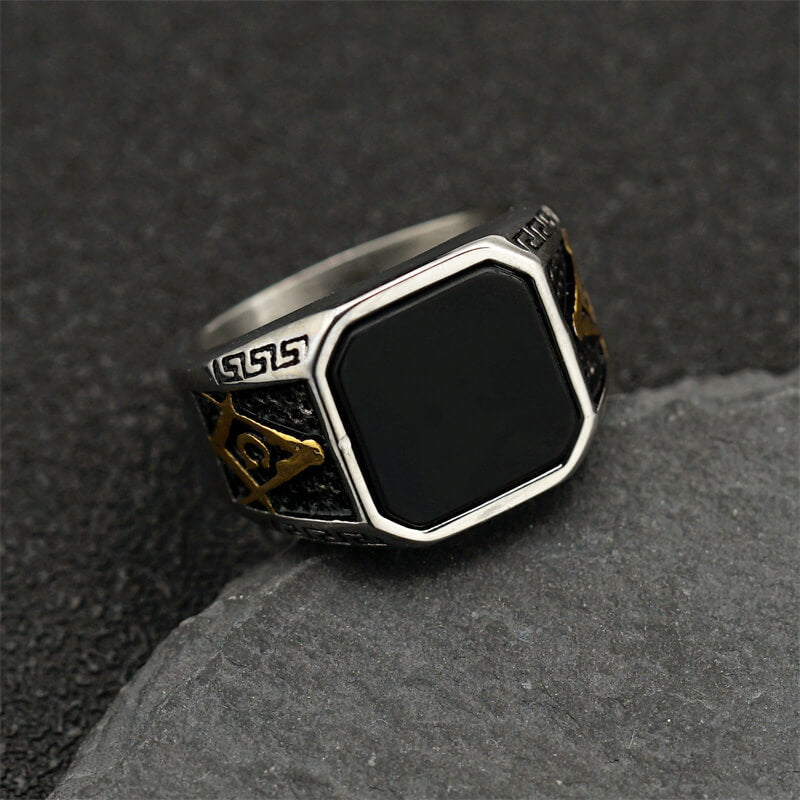 Frosted Lapis Lazuli Masonic Stainless Steel Ring