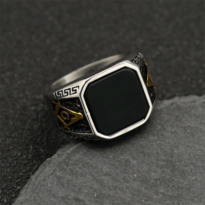 Frosted Lapis Lazuli Masonic Stainless Steel Ring
