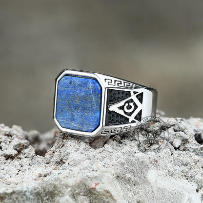Frosted Lapis Lazuli Masonic Stainless Steel Ring