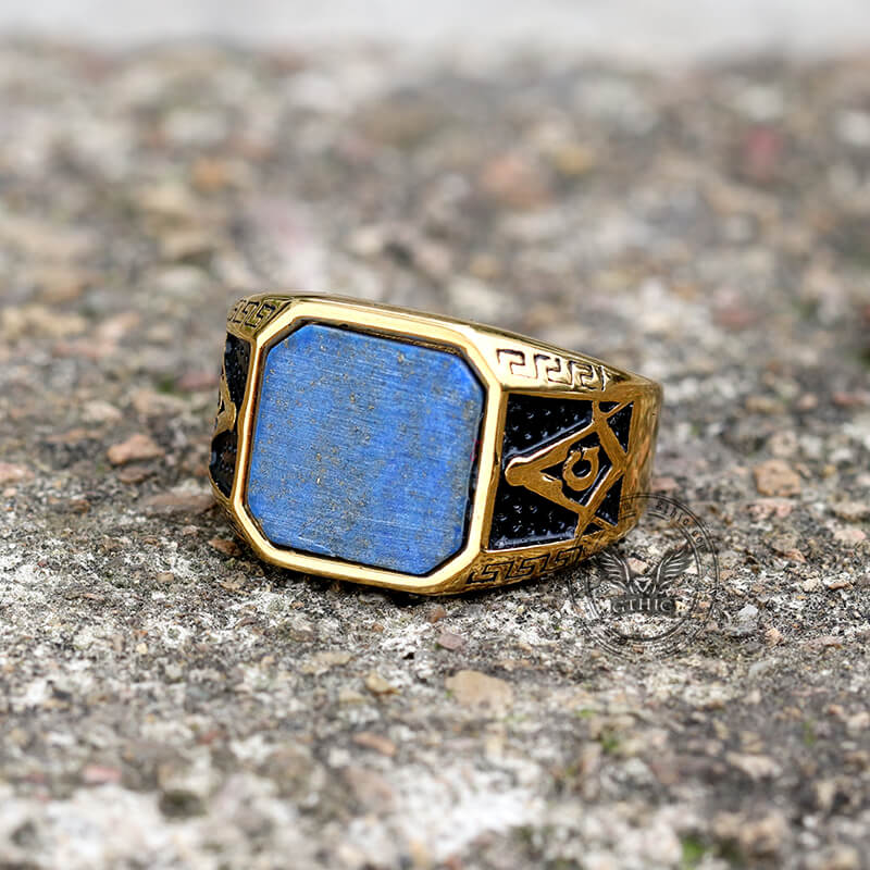 Frosted Lapis Lazuli Masonic Stainless Steel Ring