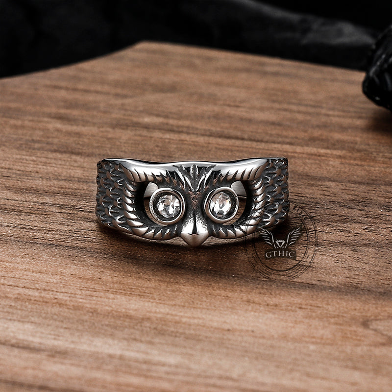Gem-set Owl Stainless Steel Ring