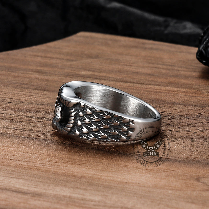 Gem-set Owl Stainless Steel Ring