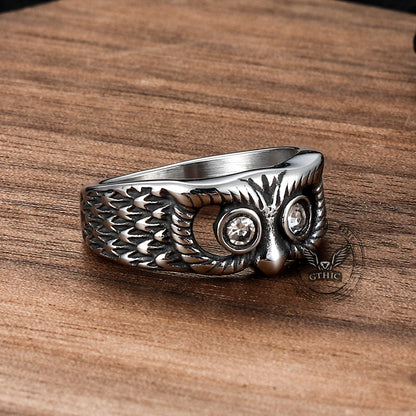 Gem-set Owl Stainless Steel Ring