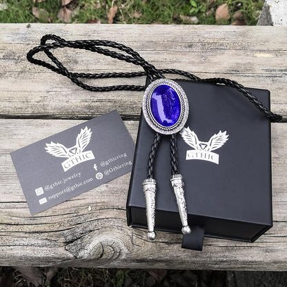 Gemstone Braided Leather Bolo Tie