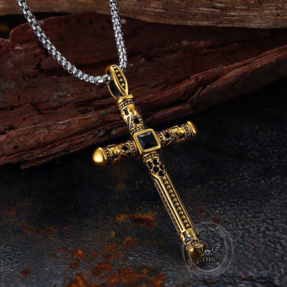 Gemstone Cross Skull Stainless Steel Pendant