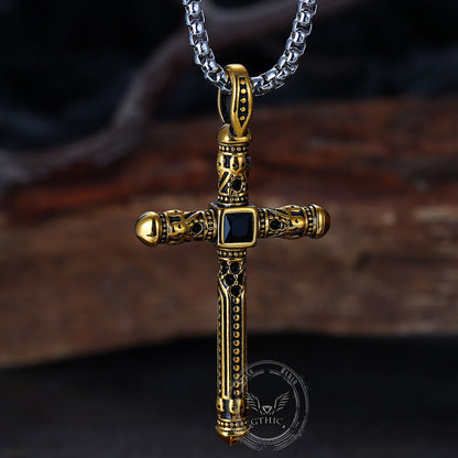 Gemstone Cross Skull Stainless Steel Pendant
