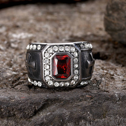 Gemstone Cross Stainless Steel Ring