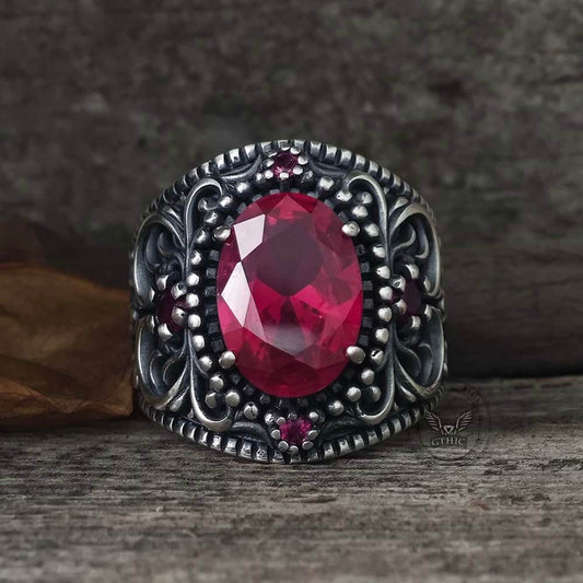 Gemstone Embossed Sterling Silver Ring