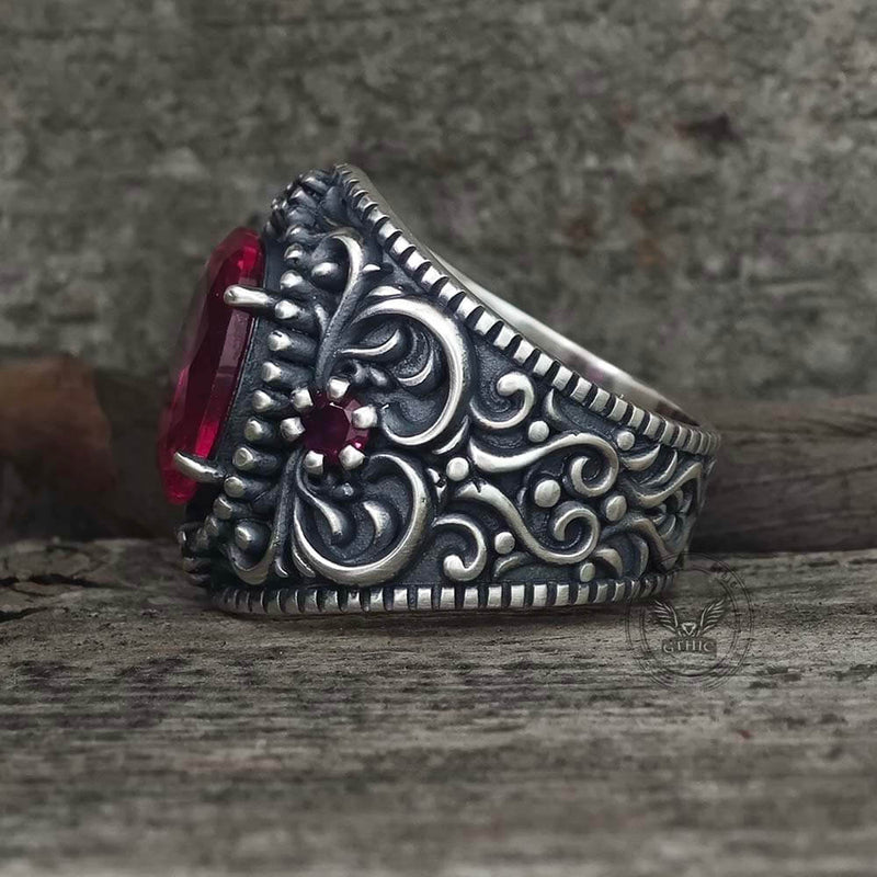 Gemstone Embossed Sterling Silver Ring