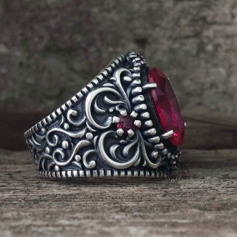 Gemstone Embossed Sterling Silver Ring
