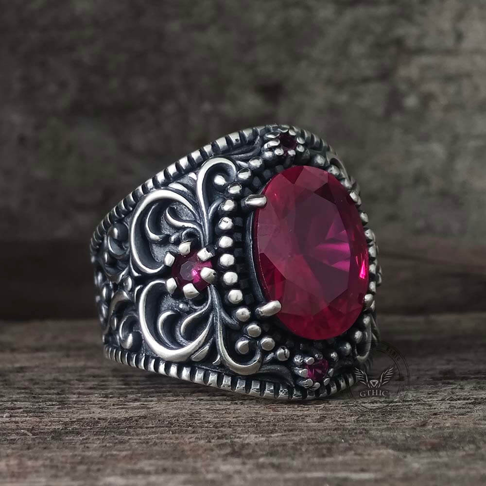 Gemstone Embossed Sterling Silver Ring