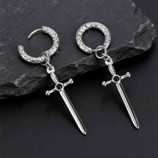Gemstone Sword Cross Stainless Steel Earrings