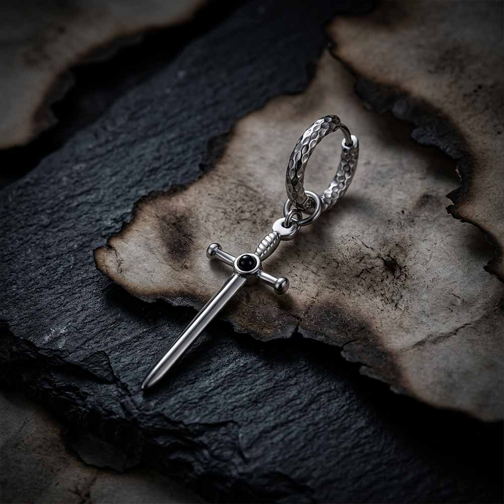 Gemstone Sword Cross Stainless Steel Earrings