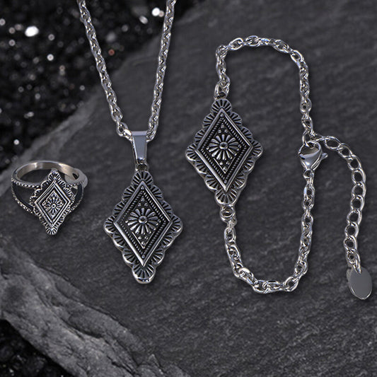 Geometric Pattern Stainless Steel Jewelry Set