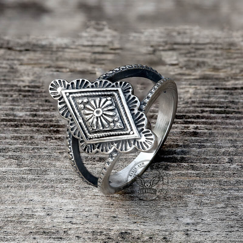 Geometric Pattern Stainless Steel Ring