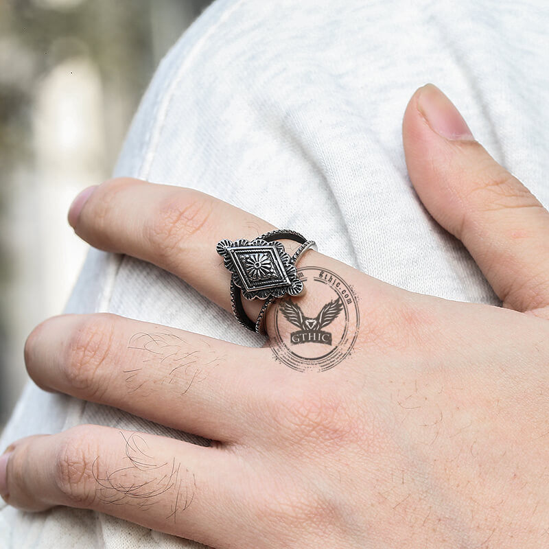 Geometric Pattern Stainless Steel Ring
