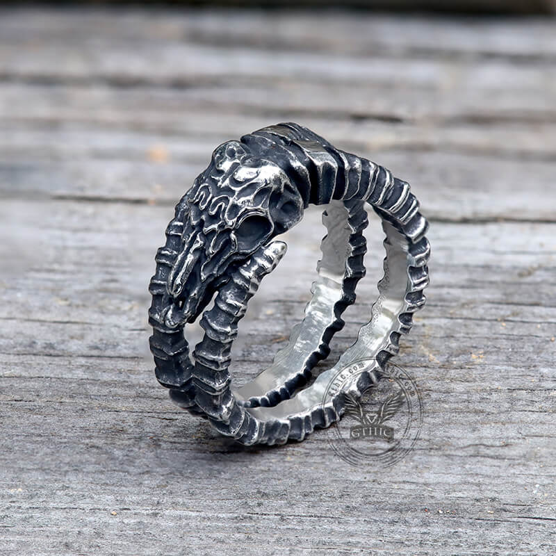 Goat Head Skull Stainless Steel Open Ring