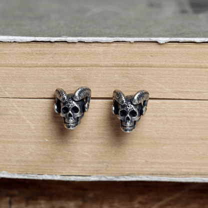 Goat Head Skull Sterling Silver Stud Earrings